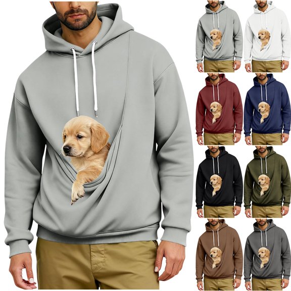 CCRFTGI Cat Dog Pouch Hoodie Men Drawstring Oversized Kangaroo Pouch Hoodies Cozy Pet Carrier Sweatshirt with Pockets Army Green L