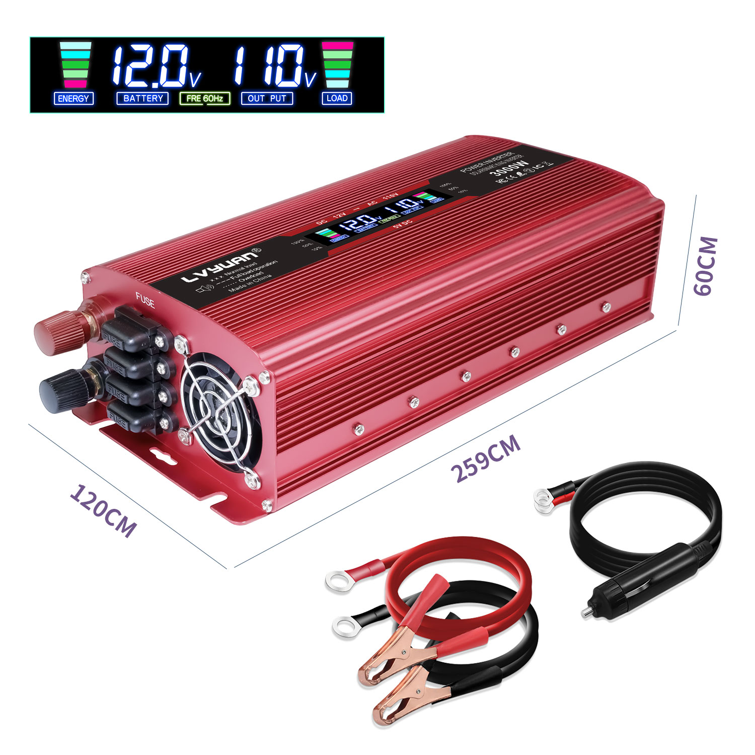 LVYUAN 1000W 2000W Modified Sine Wave Peak Power Inverter, 12V DC to 110V AC Car Inverter with Dual USB & AC Outlets, LCD Display, Black for RV, Truck, Camping, Travel (Inversor de Energa para Auto)