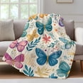 thumbnail image 4 of Spring Butterflies Throw Blanket, Flannel Fleece Blanket with Striped Design for Couch, Summer Countryside Leaf Flowers Soft Breathable All Season Plush Blankets for Sofa Office Travel 40"x50", 4 of 9