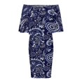thumbnail image 5 of Paisley Pattern Blue Women's Off The Shoulder Ruffles Summer Wedding Guest Loose Casual Party Beach Dress, 5 of 9
