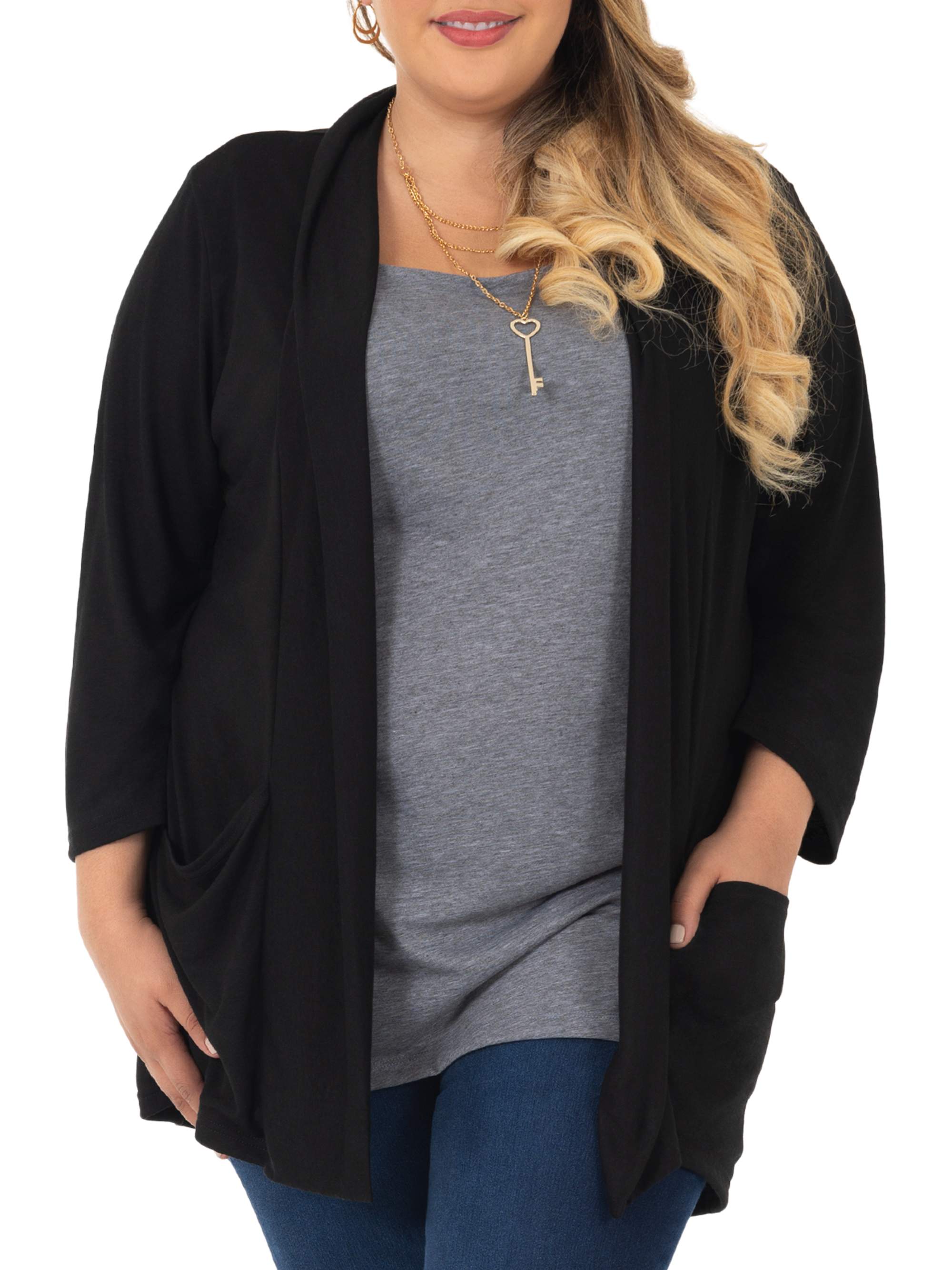 Woman Within Womens Plus Size Side Button V-Neck Waffle Knit Sweater Pullover