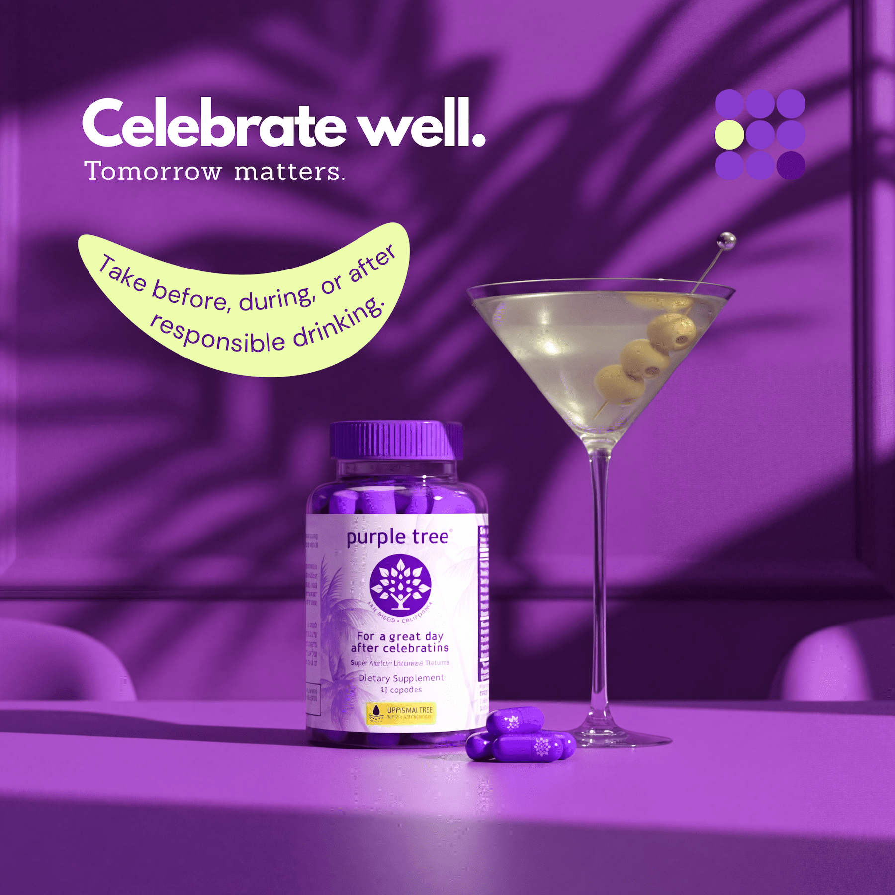 Purple Tree Post-Celebration Wellness Supplement with Liposomal DHM, Glutathione & Milk Thistle for Liver Support, Hydration & Morning Recovery, 30 Pills