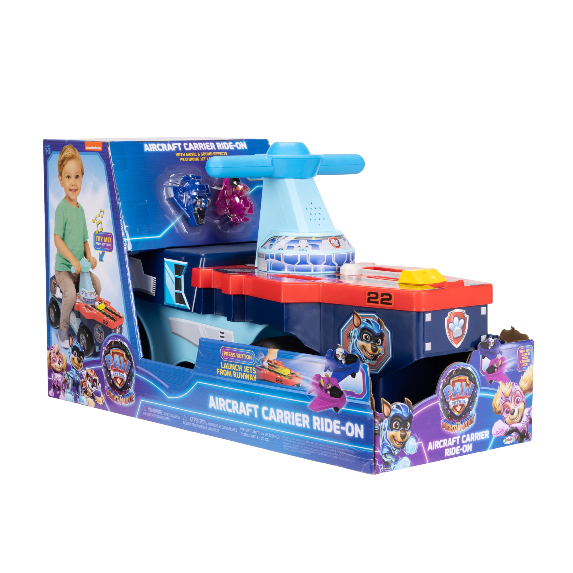 Paw Patrol Aircraft Carrier Ride-On with 2 Launchable Jets and Push & Pedal Ride-Ons