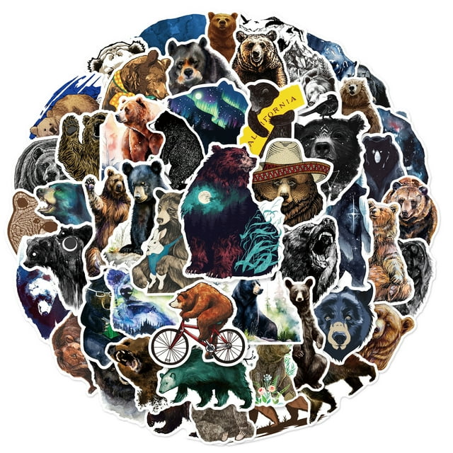Paquete de calcomanías de vinilo impermeables Artistic Bear x50