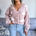 thumbnail image 4 of Women'S Casual Elegant Cloud Print Cropped Button Front Long Sleeve V Neck Knit Cardigan Pink M, 4 of 10