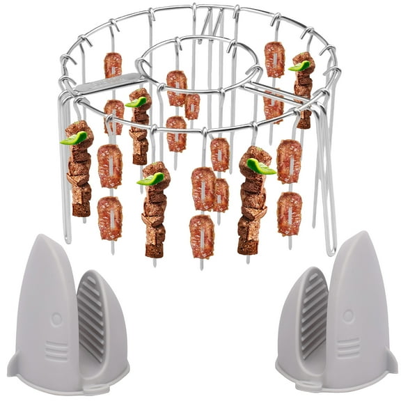 Stainless Steel Vertical Air Fryer Grill Stand Heat Resistant Dishwasher Safe BBQ Skewers Hanging Rack for Kitchen