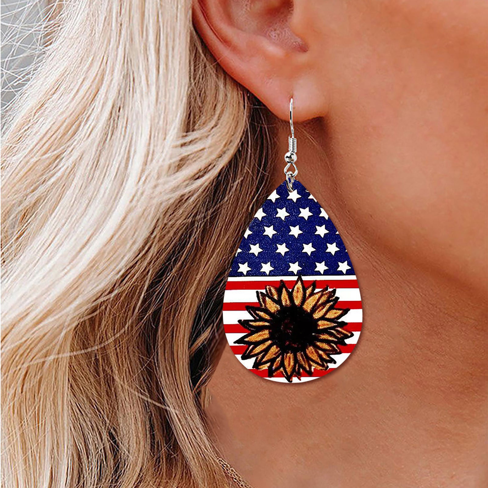 American Flag Gold-Toned Hoop Earrings Adorned With Red, White And Blue  Patriotic Art And 12 Crystal Accents