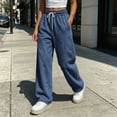 thumbnail image 6 of Women's Drawstring High Waist Wide Leg Sweatpants Y2K Loose Casual Joggrt Pants Soft Athletic Streetwear Pants with Pocket Fall Outfit Navy, 6 of 8