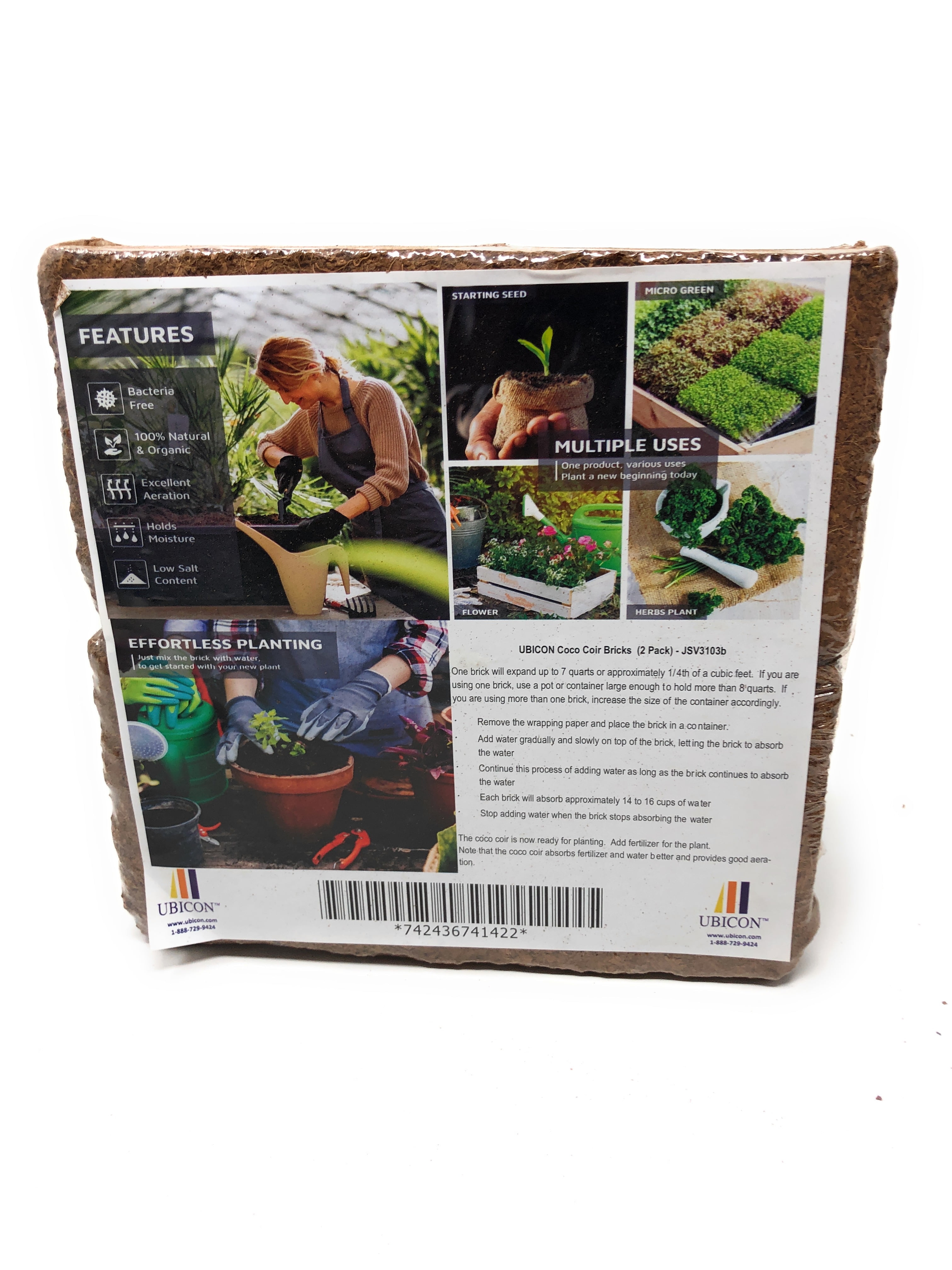 7 Pound Coconut Fiber Block Great Seed Bed 100% Organic & Eco-Friendly Premium Coco Coir Brick Perfect As Hydroponics Garden Soil Compressed Growing Medium 