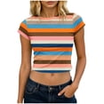 thumbnail image 2 of LEKWK Short Sleeve Crop Tops for Women Loose Fit Floral Printed Casual Shirts Crew Neck Lightweight Comfy Summer Tops Fashion Beach Vacation Outfits, 2 of 5