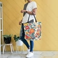 thumbnail image 4 of FORMRS Womens Canvas Tote Bag with Zipper Inner Pocket Shoulder Handbag, Orange Japanese Flowers Pattern, 4 of 7