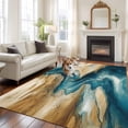 thumbnail image 2 of 5'x8' Area Rugs, Teal Brown Indoor Outdoor Area Rug for Living Room Bedroom, Abstract Art Modern Water Ripple Washable Bathroom Rugs Kitchen Floor Carpet Mats Home Decor Aesthetic, 2 of 8