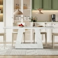 thumbnail image 3 of Tribesigns 63-Inch Dining Table for 4 to 6 People, Modern Rectangular Dining Room Table, Wooden Faux Marble Dinner Table with Sturdy Base, 3 of 7