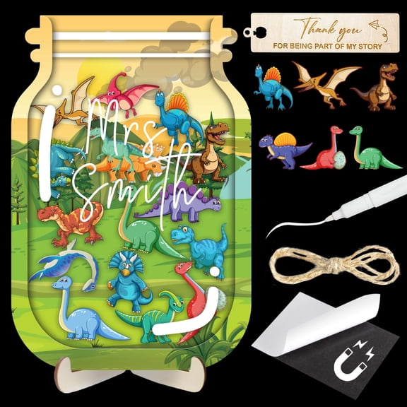 Medium 9"x6" DIY 35 Tokens Dinosaur Magnetic Reward Jar For Classroom Kids Teacher Student Potty Training Chore Chart Toddler Boys Girls Good Behavior Management Tools Back To School RWJ-03-DINO-M