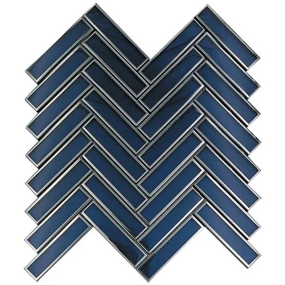 Mirari 12x12 in. Blue, Gray Glossy Glass Herringbone Mosaic Wall Tile (4.59 sq ft/case, 5-Pack)