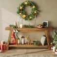 thumbnail image 4 of Finmind Solid Wood Console Table, 63-Inch Long Farmhouse Style Double-Layer Hall Table, Sofa Table with Shelf Behind the Couch, Suitable for Living Room, Foyer, Entryway, Brown, 4 of 8