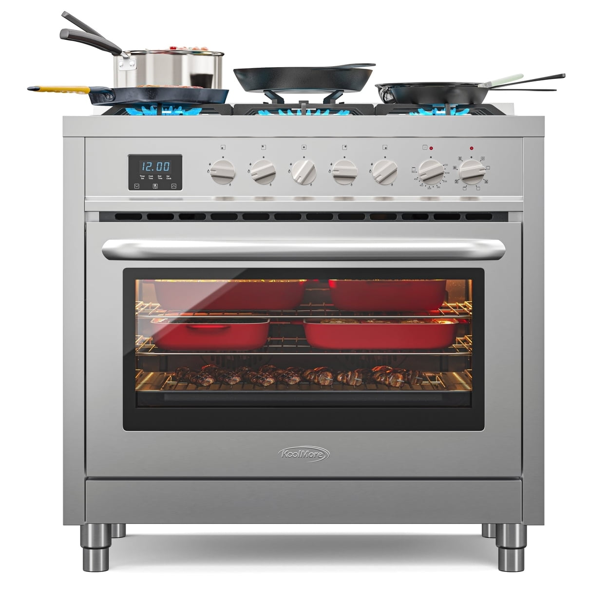 KoolMore 36 in. 5 Burner Freestanding Dual Fuel Range