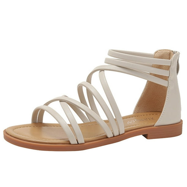 Sandalias de gladiador para mujer sandalias planas con tiras y cremallera trasera para fiestas y vacaciones
