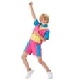 thumbnail image 2 of HCYSFG Girls Halloween Disco Tracksuit Set Short Sleeve Zip Up Top Shorts Sports Outfit Set Neon Color Block Holiday Party Clothing Set, 2 of 3