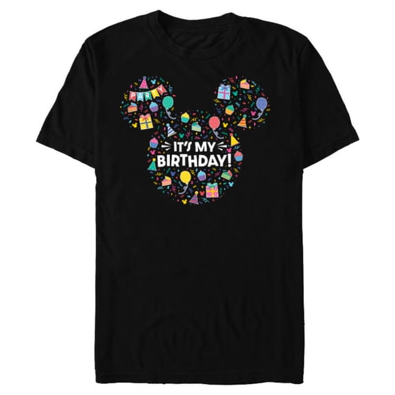 Disney Mickey Mouse Head Ears Icon Fill It’s My Birthday - Short Sleeve Blended T-Shirt for Adults - Customized-Black