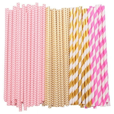 Biodegradable Paper Straws, 100 Pink For Party Supplies, Birthday, Wedding, Bridal/Baby Shower Decorations And Holiday Celebrations