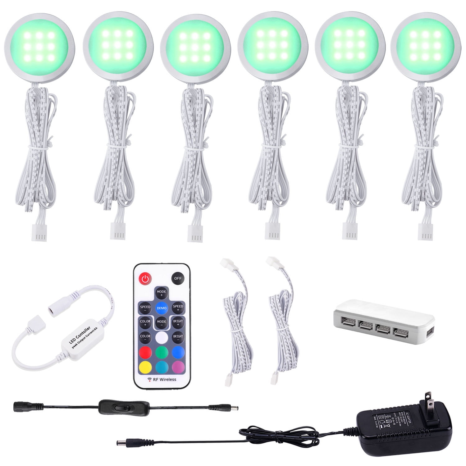 Laboreducer RGB Color Changing LED Under-Cabinet Lights, 7.87 in, Slim Puck Lamps, 6 Count