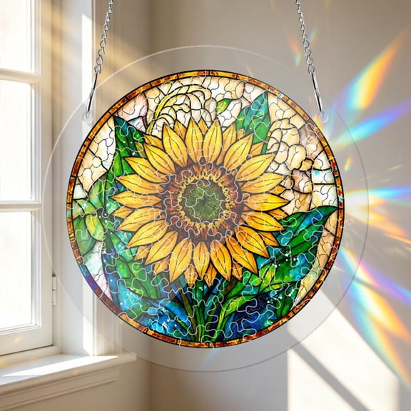 Acrylic Jigsaw Puzzle Sun Catcher 9.45 Inch Sunflower Window Hanging Art