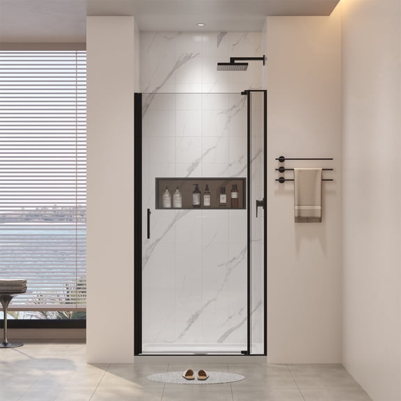 KPUY 28" - 32" x 72" Frameless Pivot Swing Shower Door with 1/4" and 5/16" Clear Tempered Glass, Matte Black
