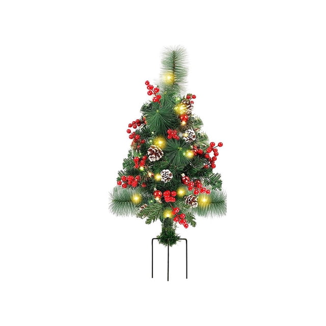 Remplisseur Lumineux de Noël Lit Arbres de Noël avec Baies Dorées et Rouges Trépied et Lumières LED Extérieur Remplisseur de Jardinière Fleurs sur le Mur Roses Fleurs en Vase Fleurs pour Extérieur Suspendu