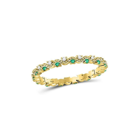 Diamond Princess 10kt Yellow Gold Womens Round Emerald Diamond Eternity Stackable Band Ring 1/4 Cttw