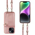thumbnail image 3 of Nalacover RFID Blocking Wallet Case for iPhone 14, Shockproof PU Leather Magnetic Button Zipper Purse Card Slots & Kickstand Crossbody Phone Case with Shoulder & Wrist Strap,Rosegold, 3 of 12