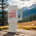 thumbnail image 4 of Red Text Makeup Hero, Three Lipstick Tubes, Lips On White Background, 30oz Tumbler, 4 of 7