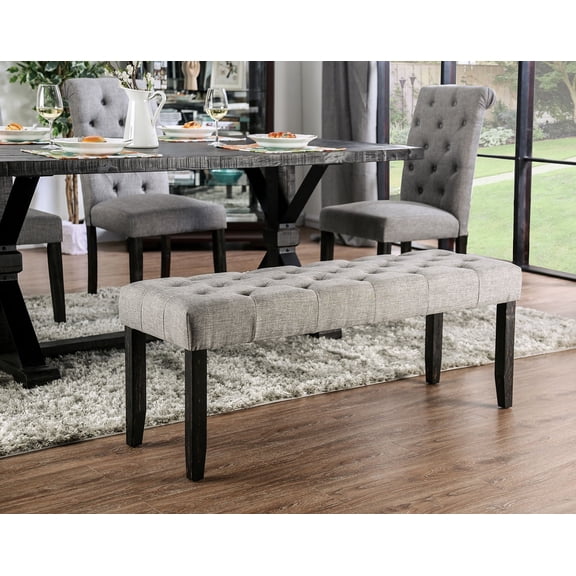 Cterwk Linen Fabric Upholstered Seat Bench for Living Room, Dining Room, Light Gray
