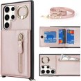 thumbnail image 2 of Samsung Galaxy S23 Ultra Case with Card Holder for Women, Galaxy S23 Ultra Phone Case Wallet with Strap Credit Card Slots Crossbody with Zipper Shockproof Case for S23Ultra - Rose Gold, 2 of 18