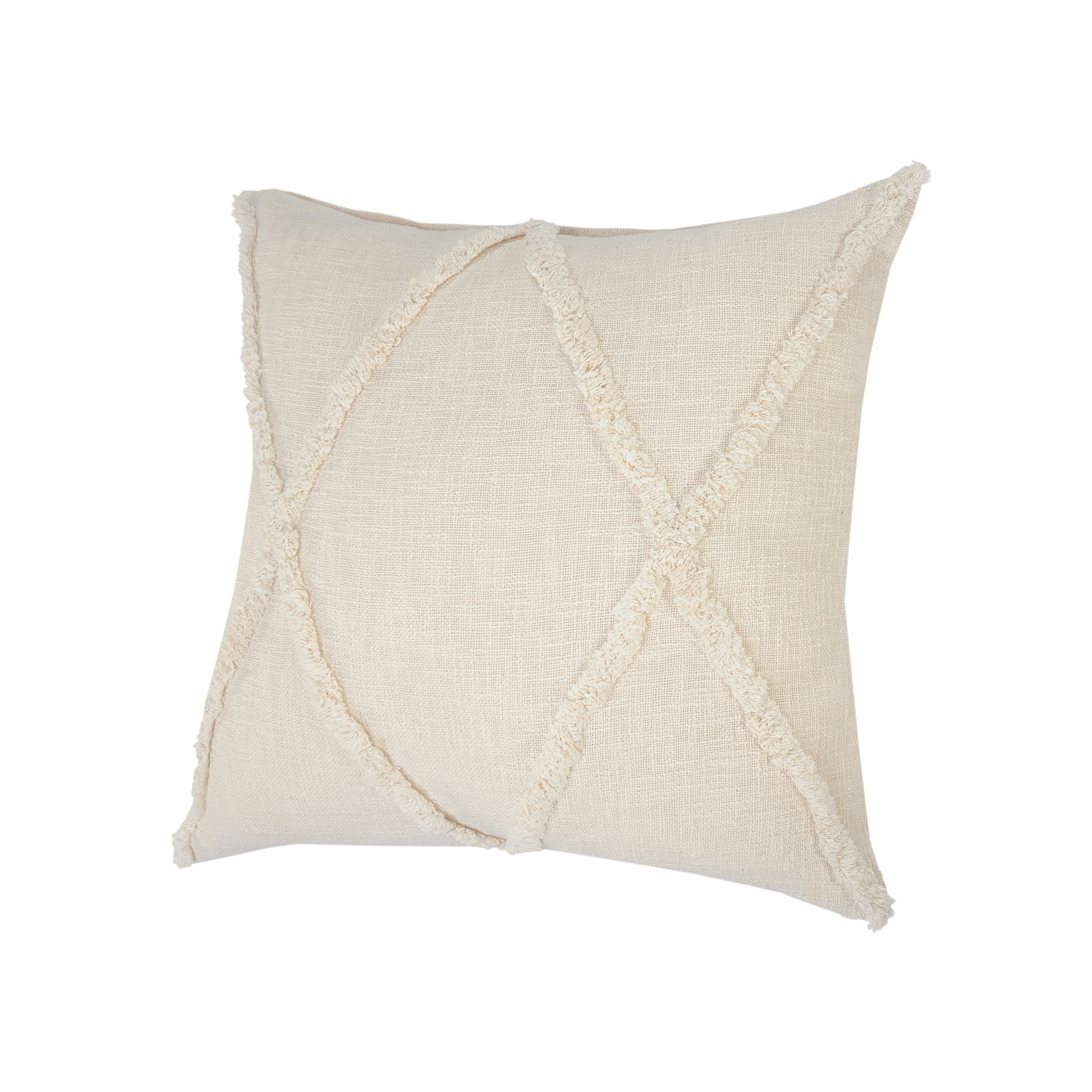 Woven Paths Sara 20" x 20" Natural Shag Diamond Cotton Adult Decorative Throw Pillow