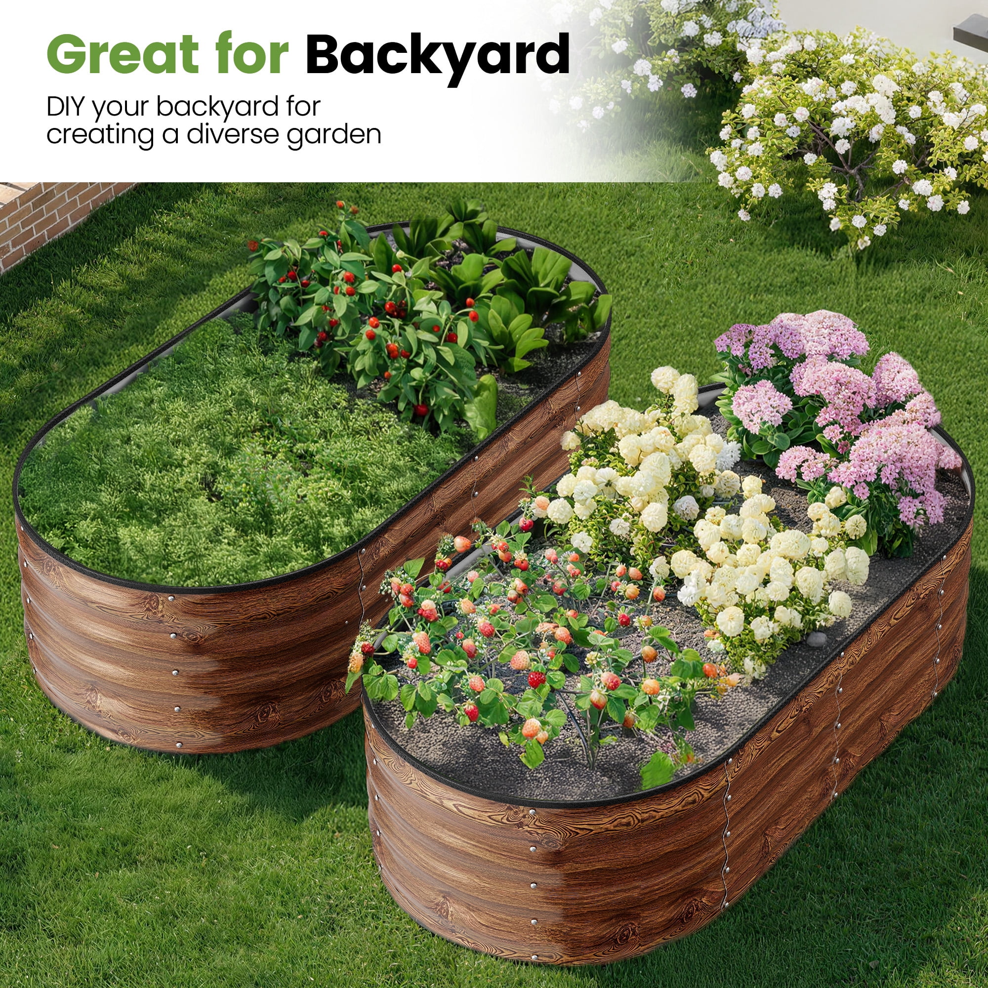 GVDV Raised Garden Bed, 4'x2'x1' Oval Metal Planter, Easy Assembly