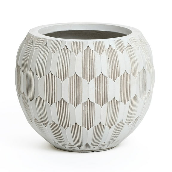 LuxenHome White and Beige Pattern 14.2-Inch Round Planter