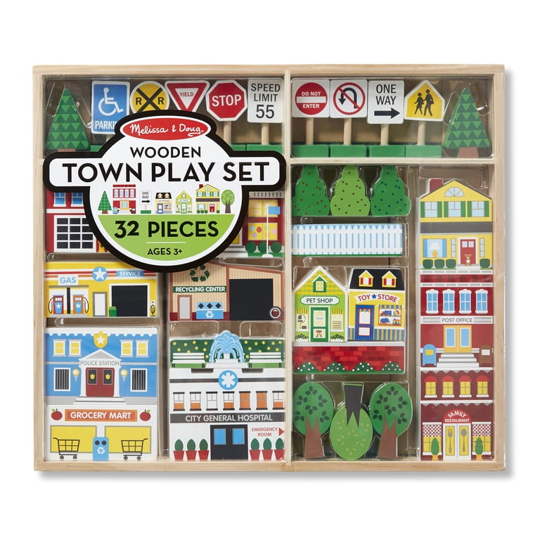 Melissa & Doug Wooden Town Play Set, 32 Pieces photo 3