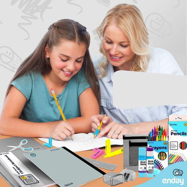 School Supplies Kit for Grades K–5 – 71 Items: Composition Notebook Subject Notebook, Pencils, Folders Colored Pencils, Crayons, Scissors, Glue & More