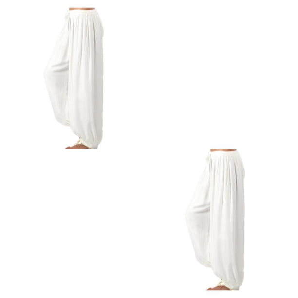 Sonducket Descansando Pantalones de pierna ancha Pantalones casuales Gimnasio Jogging Danza Damas Niñas Ropa de playa Entrenamiento Suelto Blanco L 2piezas