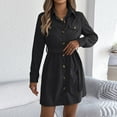 thumbnail image 2 of Bovxnpu Long Sleeve Dress for Women, Women Long Sleeve Dress Plus Size Drawstring Corduroy Shirt Dress Dress with Turn Down Collar Fake Pockets Buttons Spring Fall Outfits, 2 of 8