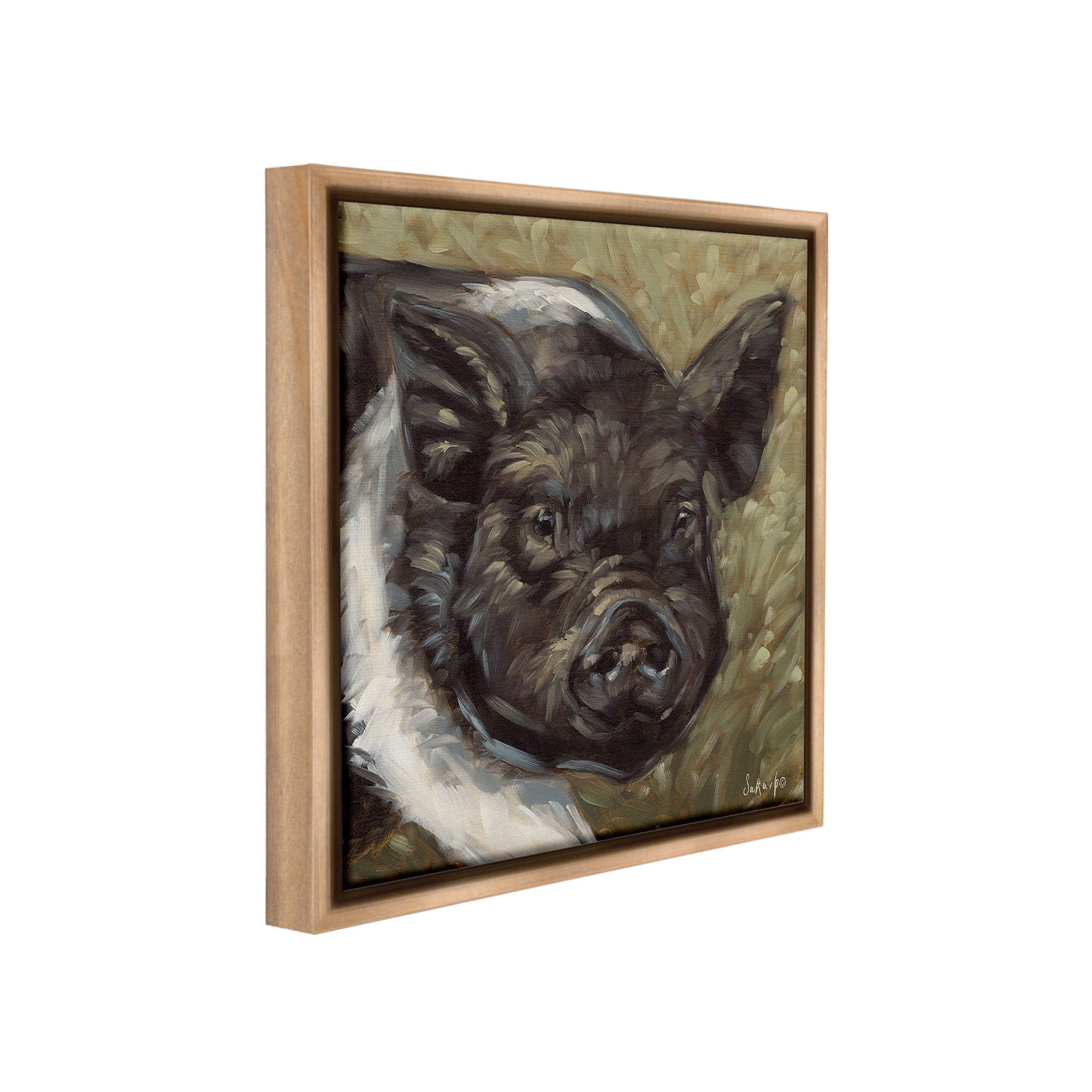 Stupell Industries Country Pig Painting Animals & Insects Painting Brown Floater Framed Canvas Art Print Wall Art, 25 x 25