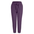 thumbnail image 7 of Linen Blend Trousers Set for Women Comfortable Drawstring Pants and Top Casual Solid Color Outfit for Daily Wear Purple L, 7 of 7