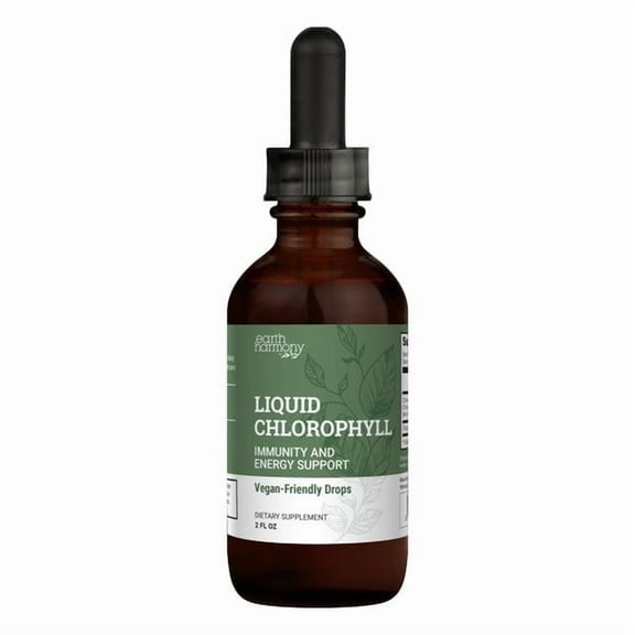 Earth Harmony Liquid Chlorophyll Drops - Immune Support, Immunity Boost, Healthier Skin, Digestion- Peppermint Flavor - 2 fl oz