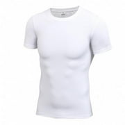 Men's Cool Dry Compression Fitness Short Sleeve Sports Base-Layer Running Top,White S