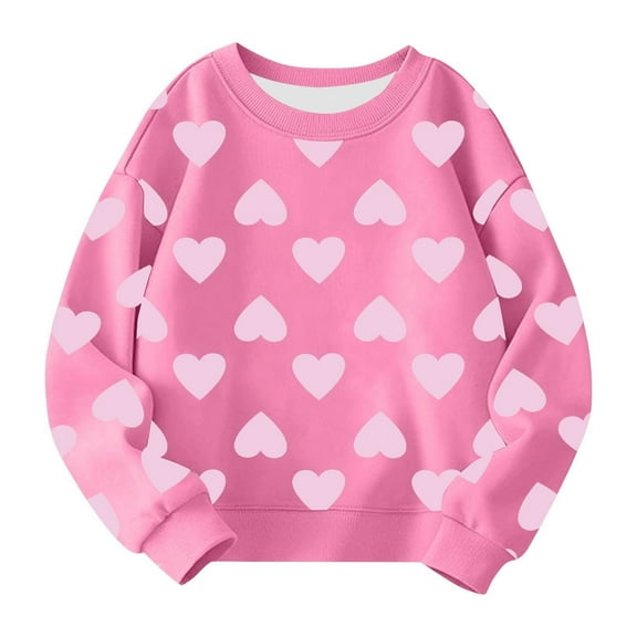 Mercatoo Girl Sweatshirts Valentine's Day Crewneck Long Sleeve Pullover Cotton Graphic Top Cute Heart Print Sweater Shirts
