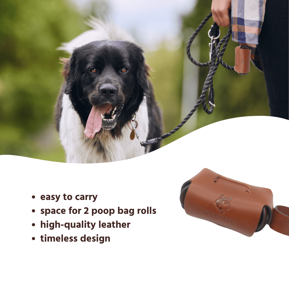 Wildfang® Dog Poop Bag Holder – Real Leather Dog Poop Bag Dispenser, Double-Compartment Poop Bag Holders for Leashes