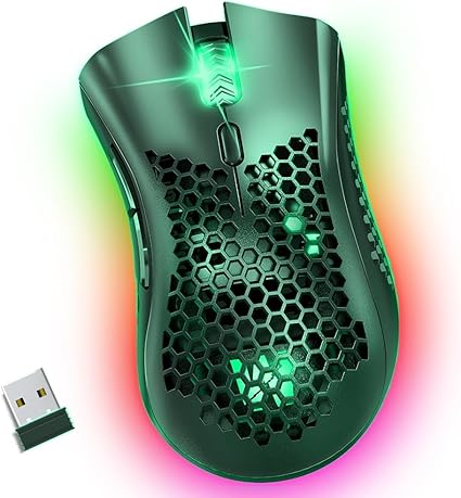 WolfLawS KM-1 Gaming Mouse, Wireless Mouse Gaming Computer Mice USB with Honeycomb Shell, 6 Programmed Buttons, 3 Adjustable DPI, Ergonomic RGB Optical Mouse