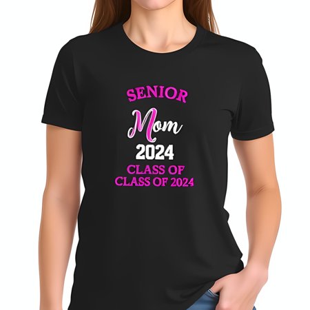 Senior Mom 2024 Cotton Short Sleeve T-Shirt - Stylish Script Design with Graduation Pride - Perfect for Celebrations and Casual Wear