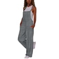 thumbnail image 7 of Sawvnm Jumpers for Women Casual Cold Shoulder Sleeveless Jumpsuit Solid Button Suspender Jumpsuits Wide Pocket Linen Ankle-length Leg Pant Jumpsuit, 7 of 7